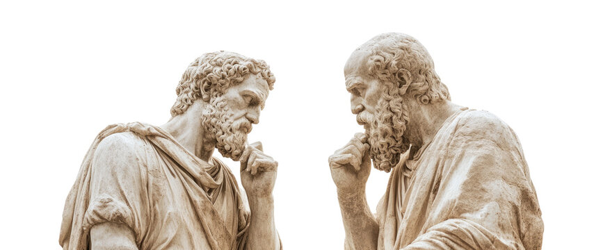 Set of marble statue philosophers isolated on transparent background