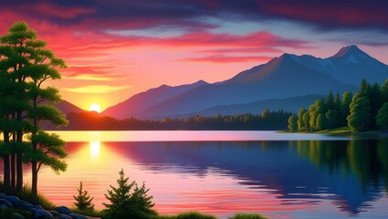 Fototapeta premium sunrise over lake