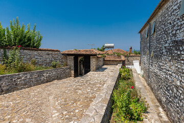 Obraz premium Berat Castle or the Citadel of Berat is a fortress overlooking the town of Berat, Albania. It dates mainly from the 13th century and contains many Byzantine churches in the area and Ottoman mosques