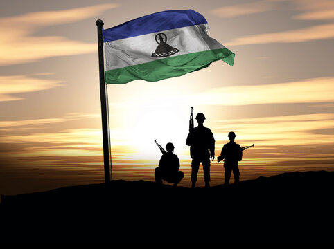 Lesotho Independence Day, Lesotho flag with soldiers. Photo Illustration