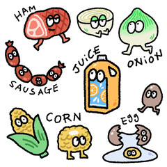 Naklejka premium grocery characters isolated on transparent background onion juice potato egg cute clip art