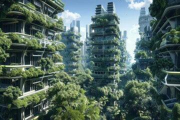 Obraz premium a city with tall buildings made of plants