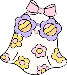 Cute Pastel Halloween Floral Ghost Groovy Retro Cartoon Character Girly Coquette Flower Doodle