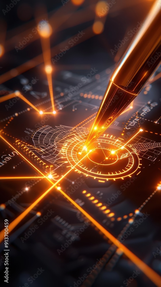 Poster a close-up view of a stylus interacting with a digital interface, highlighting technology and innova