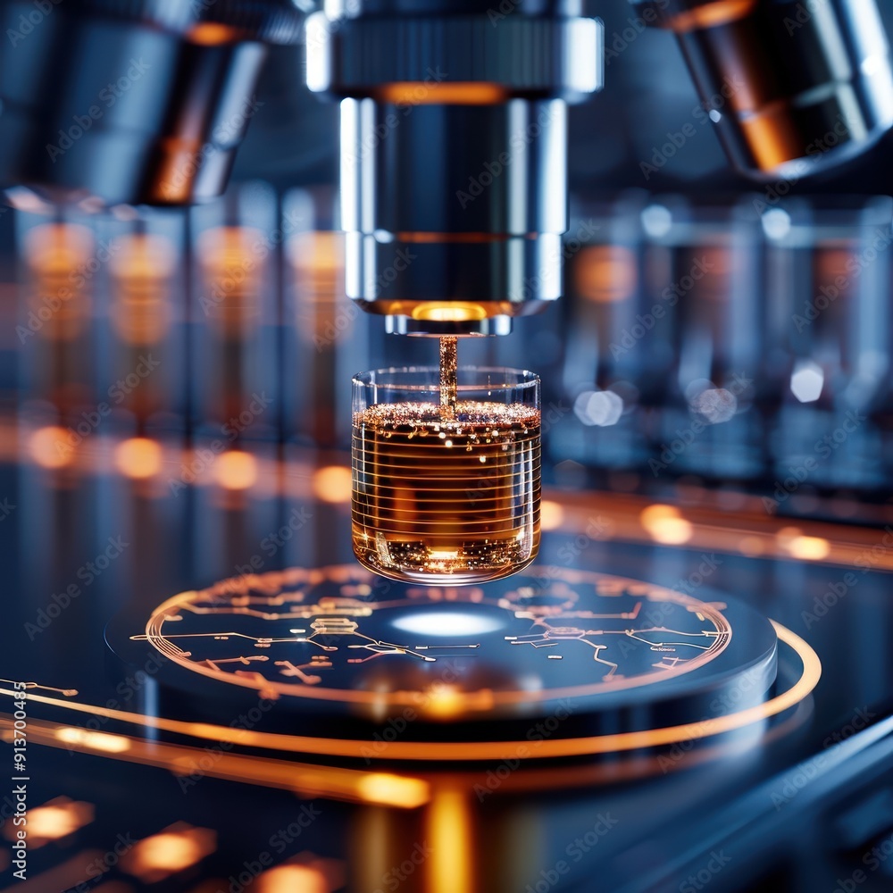 Poster a close-up view of advanced technology showcasing a precision instrument analyzing liquid in a vial 