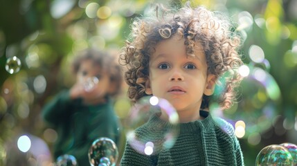 Fototapeta premium The child with bubbles