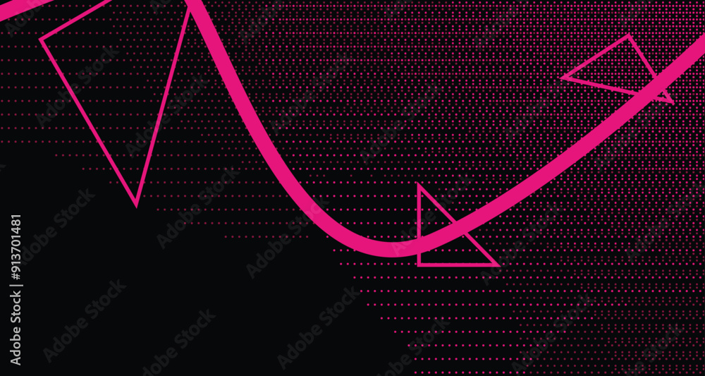 Aufkleber black and pink halftone gradient dots background with single trail line and triangles