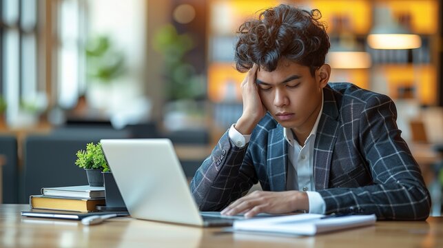 Young Professional in Business Attire Working Diligently at Modern Workspace During Late Afternoon