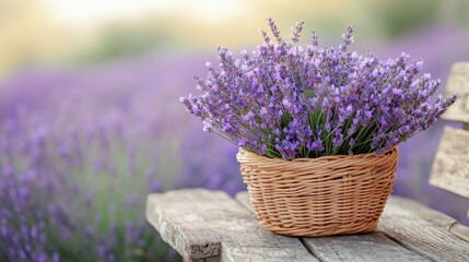 Freshly cut lavender in wicker basket