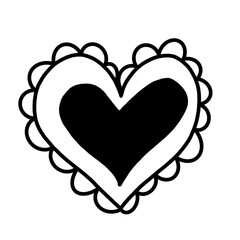 A black and white line art illustration of a heart with a scalloped border. The design consists of a solid black inner heart surrounded by a thicker outlined heart shape, which is encircled by a decor