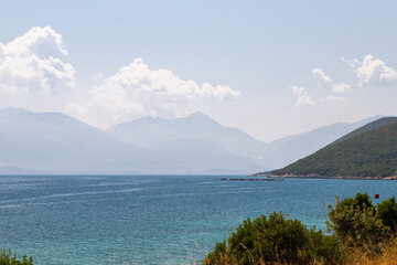 Fototapeta premium The peninsula Karaburun in Albania near the city of Vlore. A touristic hotspots for daytrips to swim in the crystal clear waters and it marks the border between the Adriatic and Ionian seas