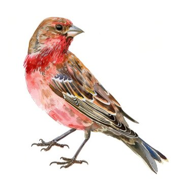 Watercolor painting of a linnet, on isolated white background