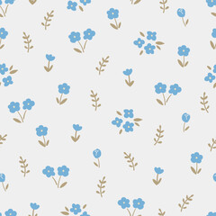 seamless floral pattern. Idea for fabric, tablecloth pattern, wrapping paper, gift paper. Print Ditsy. Motives are scattered randomly. blue flower pattern background. cute little pattern 