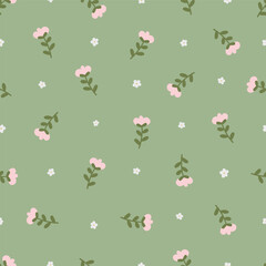 seamless floral pattern. Idea for fabric, tablecloth pattern, wrapping paper, gift paper. Print Ditsy. Motives are scattered randomly. green flower pattern background. cute little pattern 