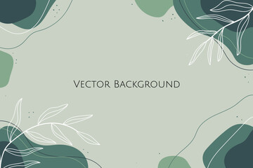 Abstract background vector hand drawn floral background minimalist and simple style fluid shape. green vector nature background.