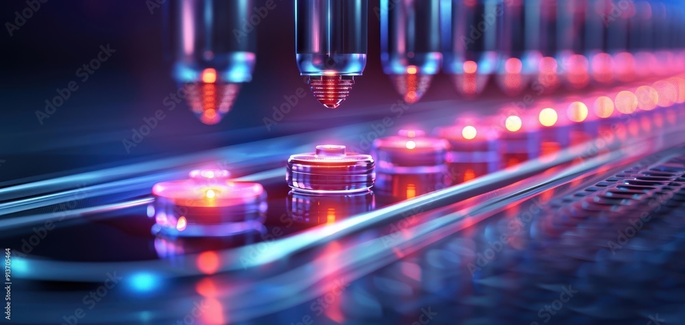 Poster abstract close-up of modern technology with glowing light sequences and precision mechanisms in a hi