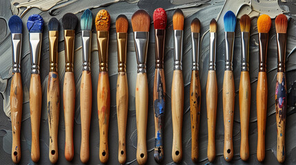 Fototapeta premium Paintbrush and pallete png isolated object set transparent background for all purpose. Made with generative ai 