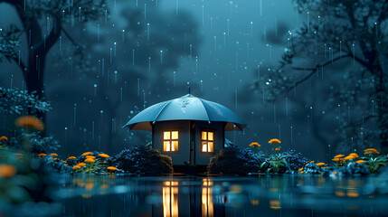Rainy Night Cottage Illustration