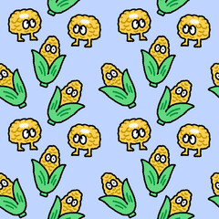 seamless pattern of corn cartoon character for fun repeatable background wallpaper