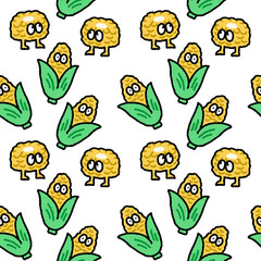 seamless pattern of corn cartoon character for fun repeatable background wallpaper