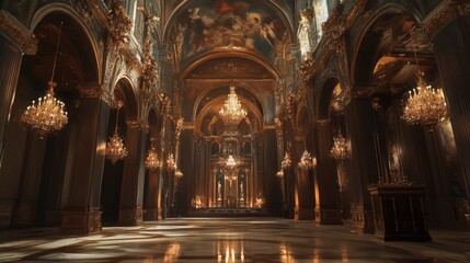 vestibule with grand chandeliers, marble floors, and detailed frescoes on the ceiling.