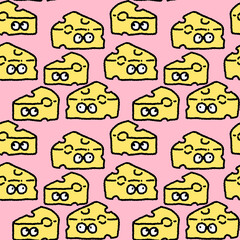 seamless pattern of cheese cartoon character repeatable background