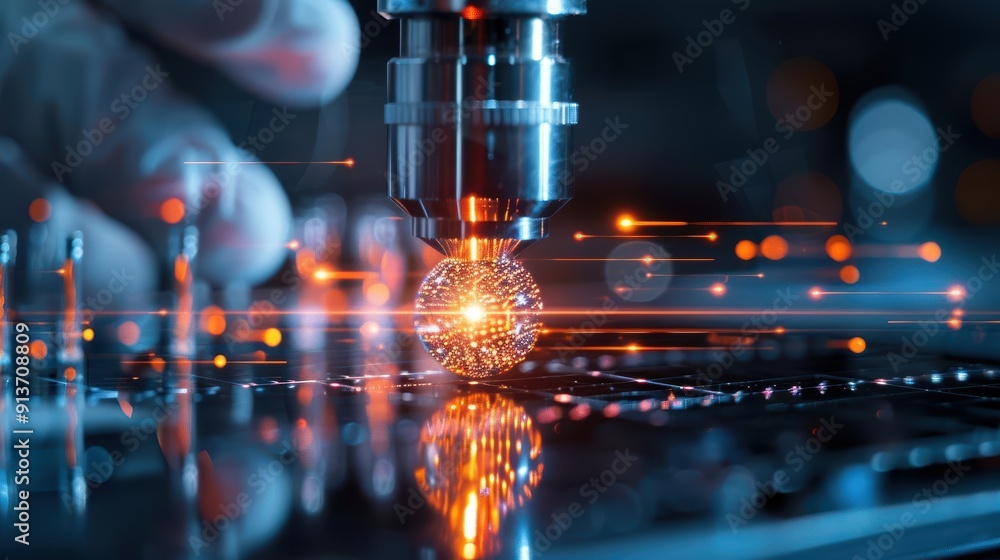 Poster close-up of laser technology processing a circuit board with precision, showcasing innovation in man