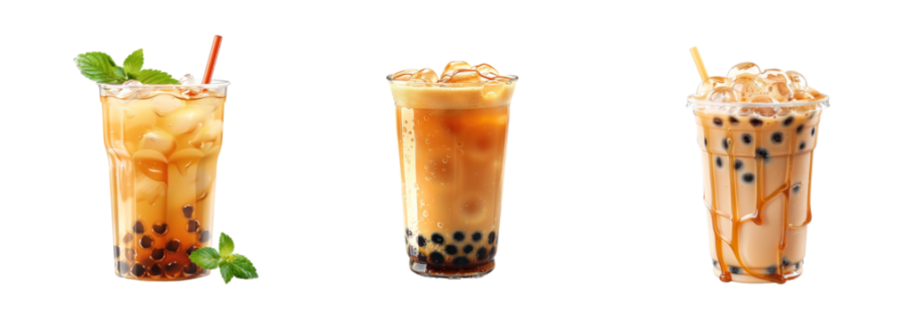 Collection of bubble tea isolated on white background. Generated ai