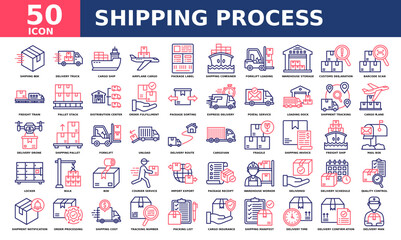 Shipping process icon collection set. Simple line color vector.