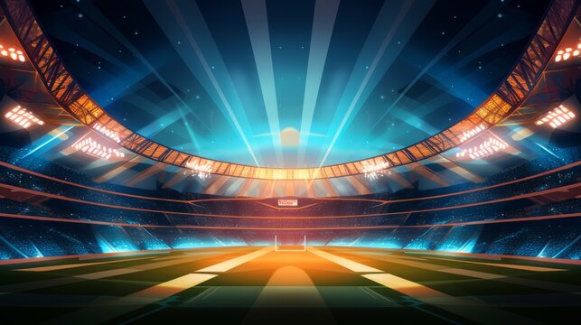 American football arena field with bright stadium lights design: vector illustration of a sports stadium undergoes night game with dynamic lighting, modern field layout, and vibrant atmosphere, ideal 