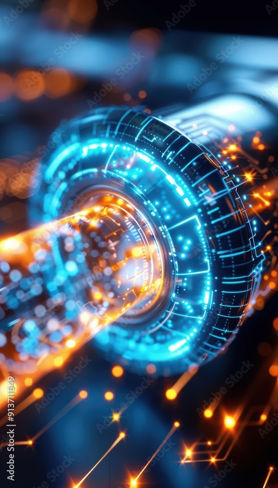 Poster futuristic technological design featuring glowing elements and intricate details, representing innov