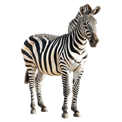 "Detailed Image of a Standing Zebra, Isolated on Transparent Background"