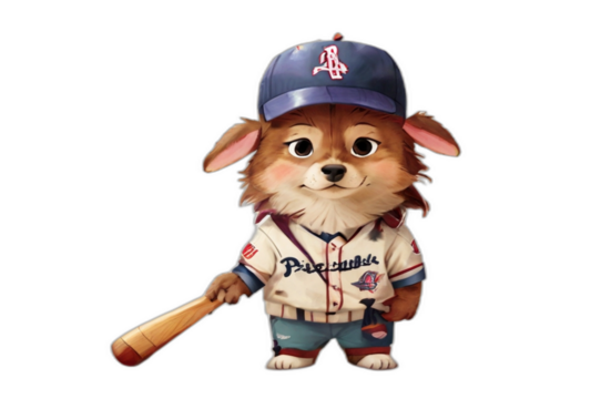 Dog wearing baseball uniform