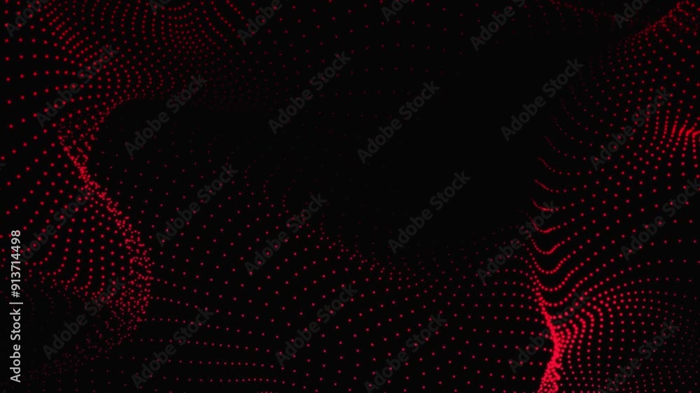 Poster abstract looping red motion waving dots texture on black background. cyber or technology digital ani
