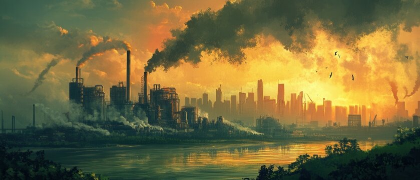 Conceptual illustration of human overconsumption leading to resource depletion and environmental degradation