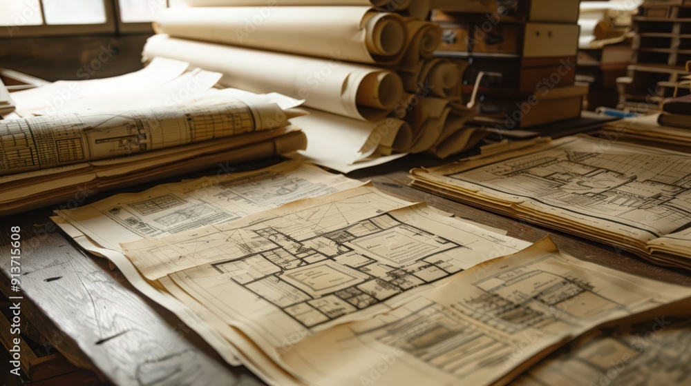 Poster describe the process of archiving and retrieving historical blueprints.