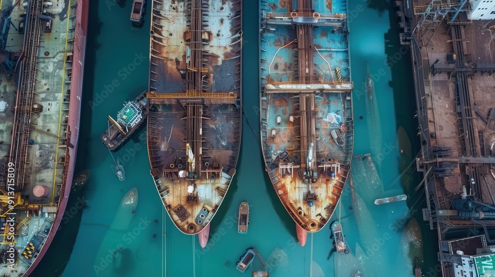 Poster describe the process of retrofitting ships in shipyards for improved efficiency.