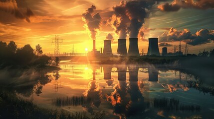 Obraz premium Describe the types of power plants, such as coal, nuclear, and renewable energy.