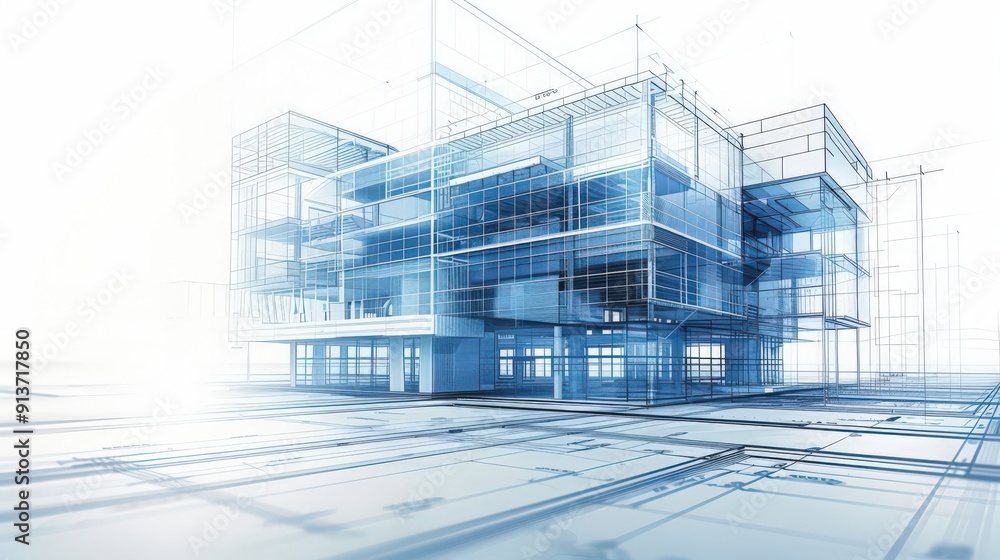 Poster digital 3d blueprint of architectural structures, showcasing detailed designs and realistic renderin