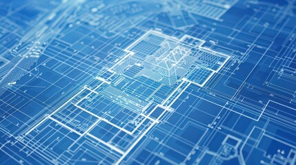 Digital 3D blueprint of architectural structures, showcasing detailed designs and realistic rendering for presentations