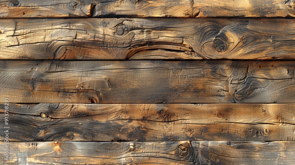 Poster textured brown wooden planks with unique grain patterns and rustic appearance