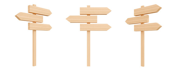 set of arrow wooden signboards set . Realistic wood sign posts. Blank arrows with wood texture, plywood road pointers. isolate on white background
3d rendering
