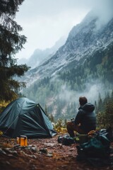 Fototapeta premium Camping in the mountains, AI generated Image