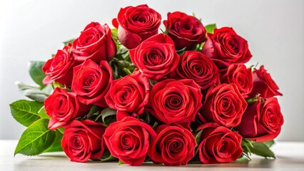 Obraz premium The red roses are beautifully arranged with a white background.