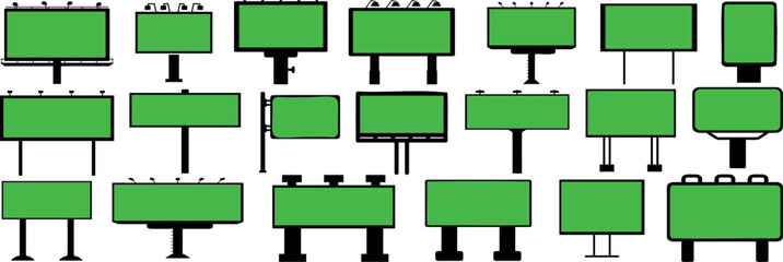 Billboard vector set isolated on white, green editable advertising templates, variety of billboard designs, perfect for marketing, outdoor promotion © Arafat