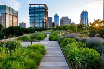 Fototapeta premium Enduring environmentally-safe non-toxic urban design emphasizing sustainable and non-toxic materials, creating a resilient and eco-friendly urban environment.