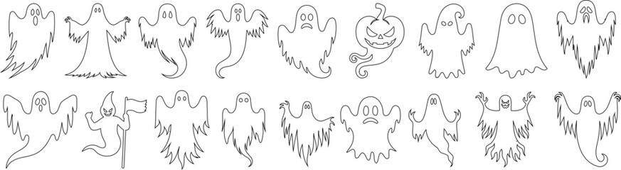 Halloween Ghosts line art vector illustration