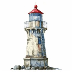 Obraz premium Watercolor painting of a seaside lighthouse, on isolated white background