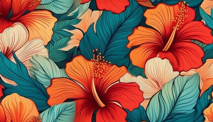 Abstract hibiscus background. Flowers seamless pattern. Generatic image