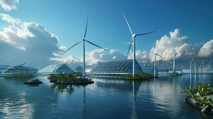 Discover the efficiency of futuristic energy designs, harnessing solar, wind, and tidal power for clean and renewable energy solutions.